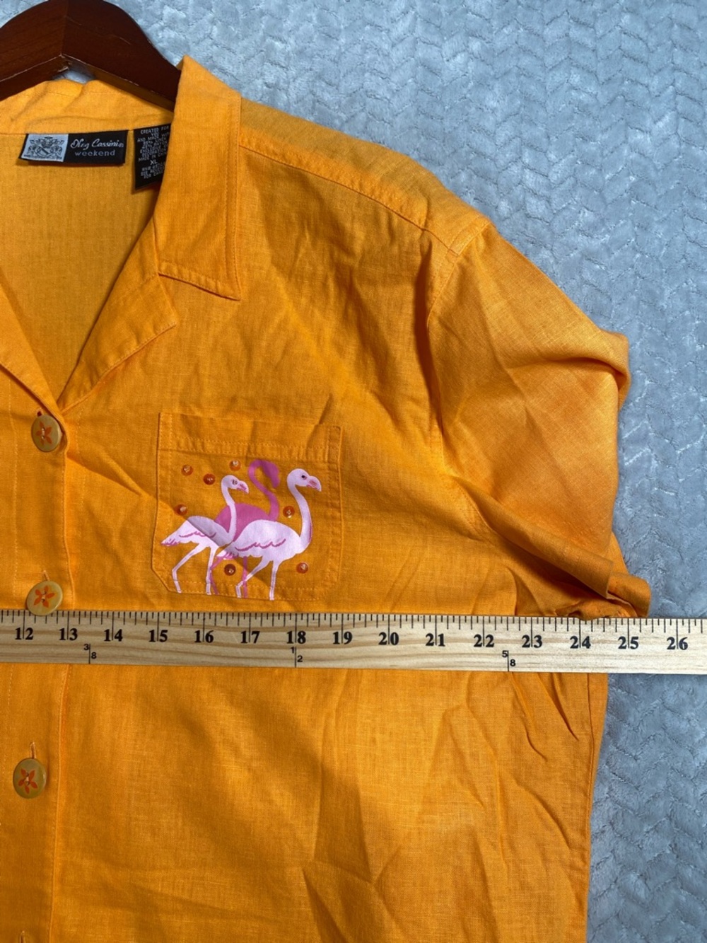 VTG Oleg Cassini Flamingo Embroidered Beaded Fringe Resort Top Orange Size XL - Picture 5 of 10